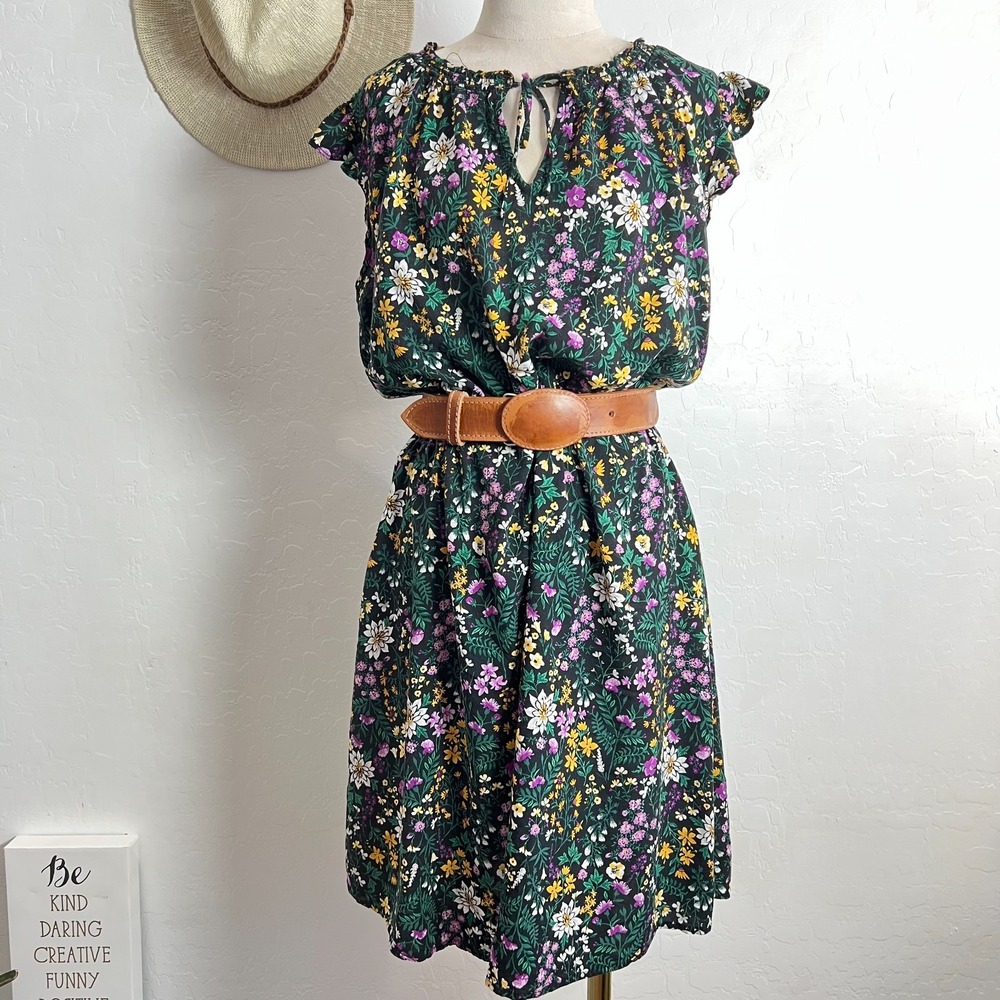 Garden floral market maxi midi sun dress L elastic waistband cottagecore boho